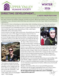 Winter 2026 Upper Valley Humane Society newsletter - page 1